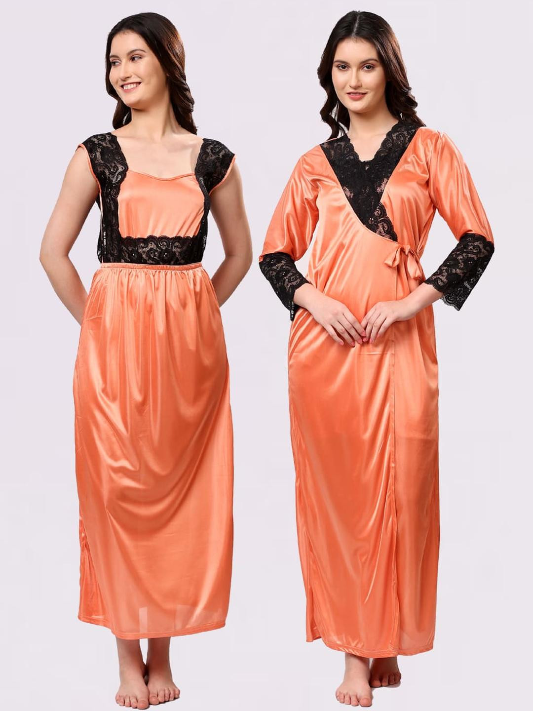 NIGHT KEYS Solid Short Sleeves Maxi Sweat Nightdress