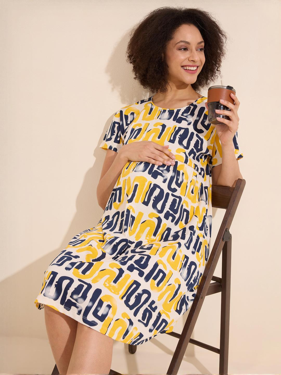 Lotik Women Cotton Maternity Short Nightdress