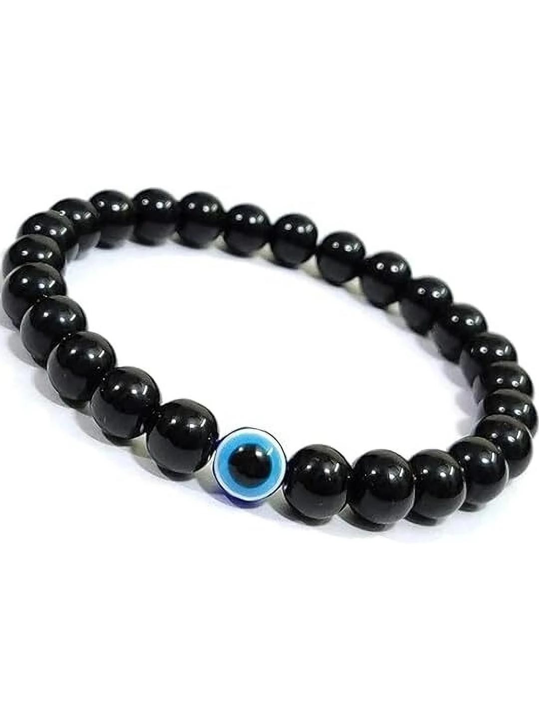 Rodya Unisex Black Round Beads Bracelet with Center Evil Eye Charm