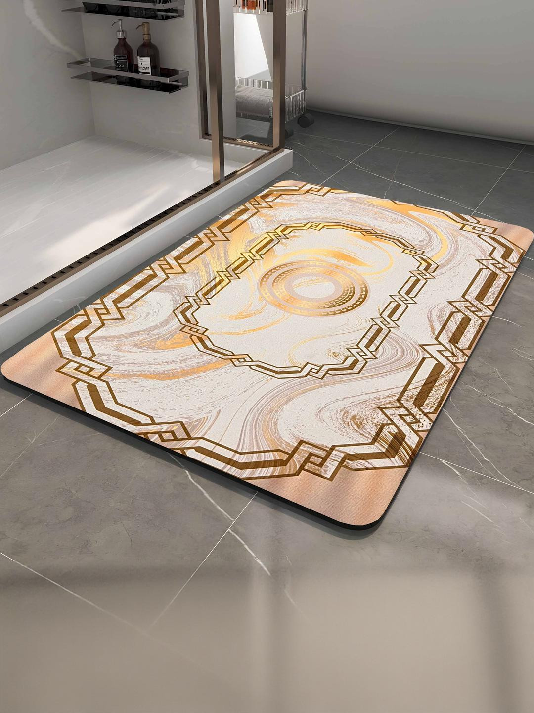 IVAZA Soft Peach Geometric Patterned 450 GSM Bathmat