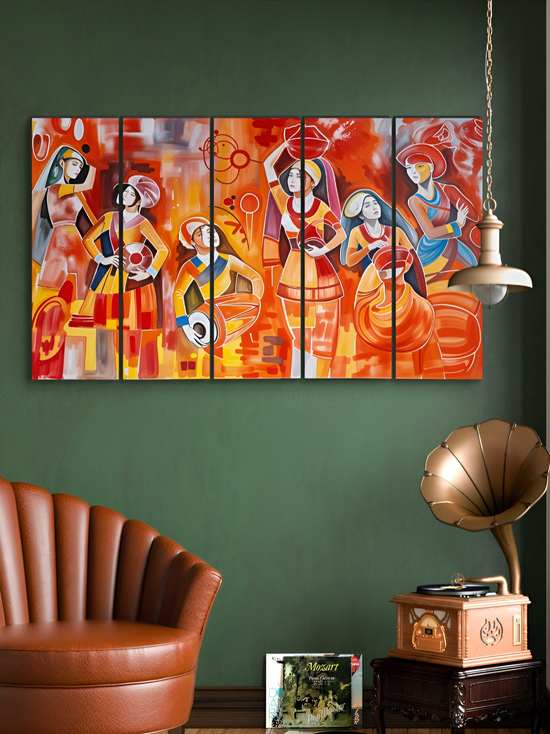 Myntra Elegant Homes Yellow & Red 5 Pieces Indian Folk Dance MDF Wooden Wall Art