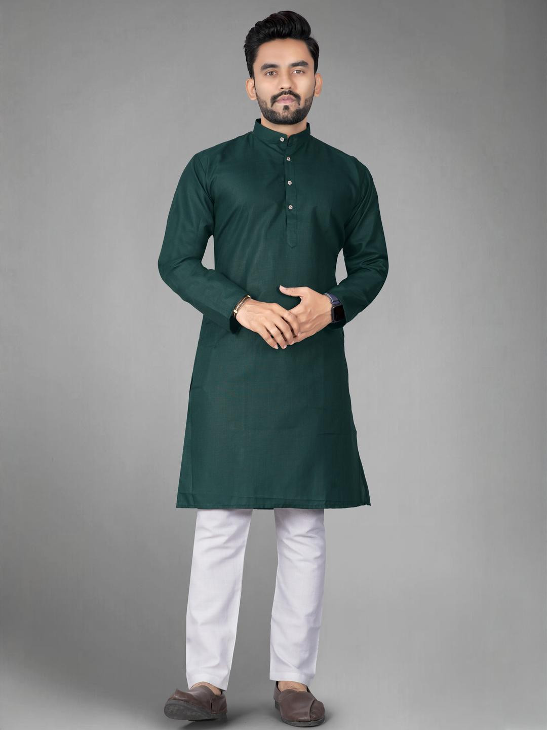 DVILLA Men Cotton Solid Straight Kurta