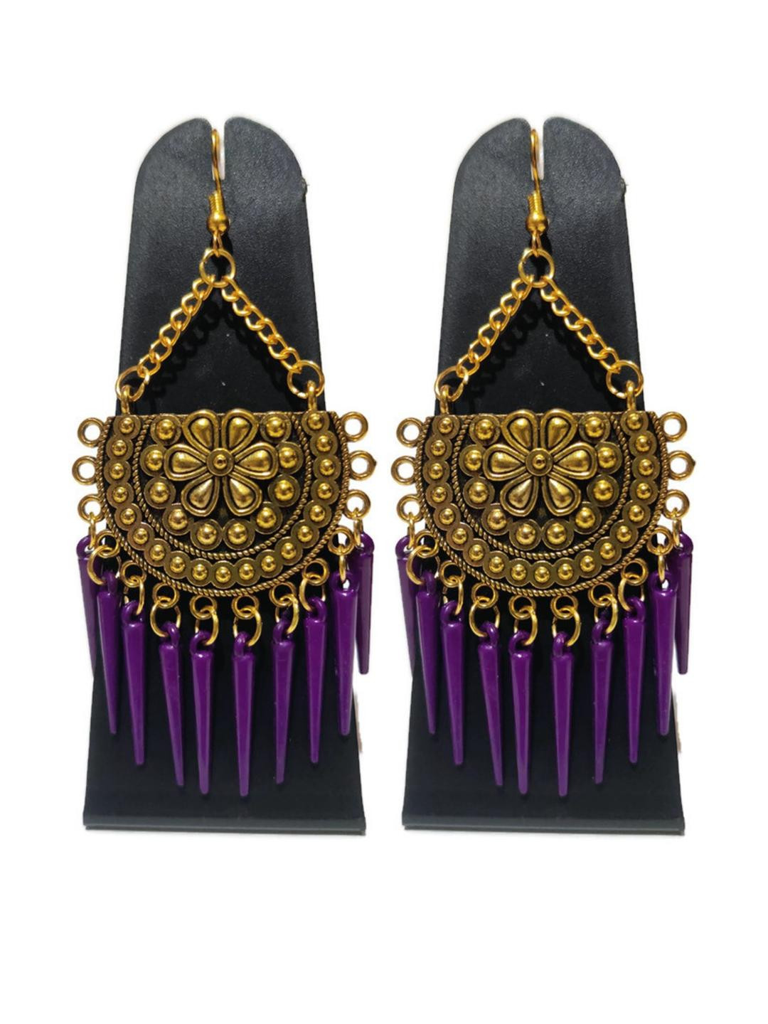 Weariton Purple Beaded Oxidised Earings