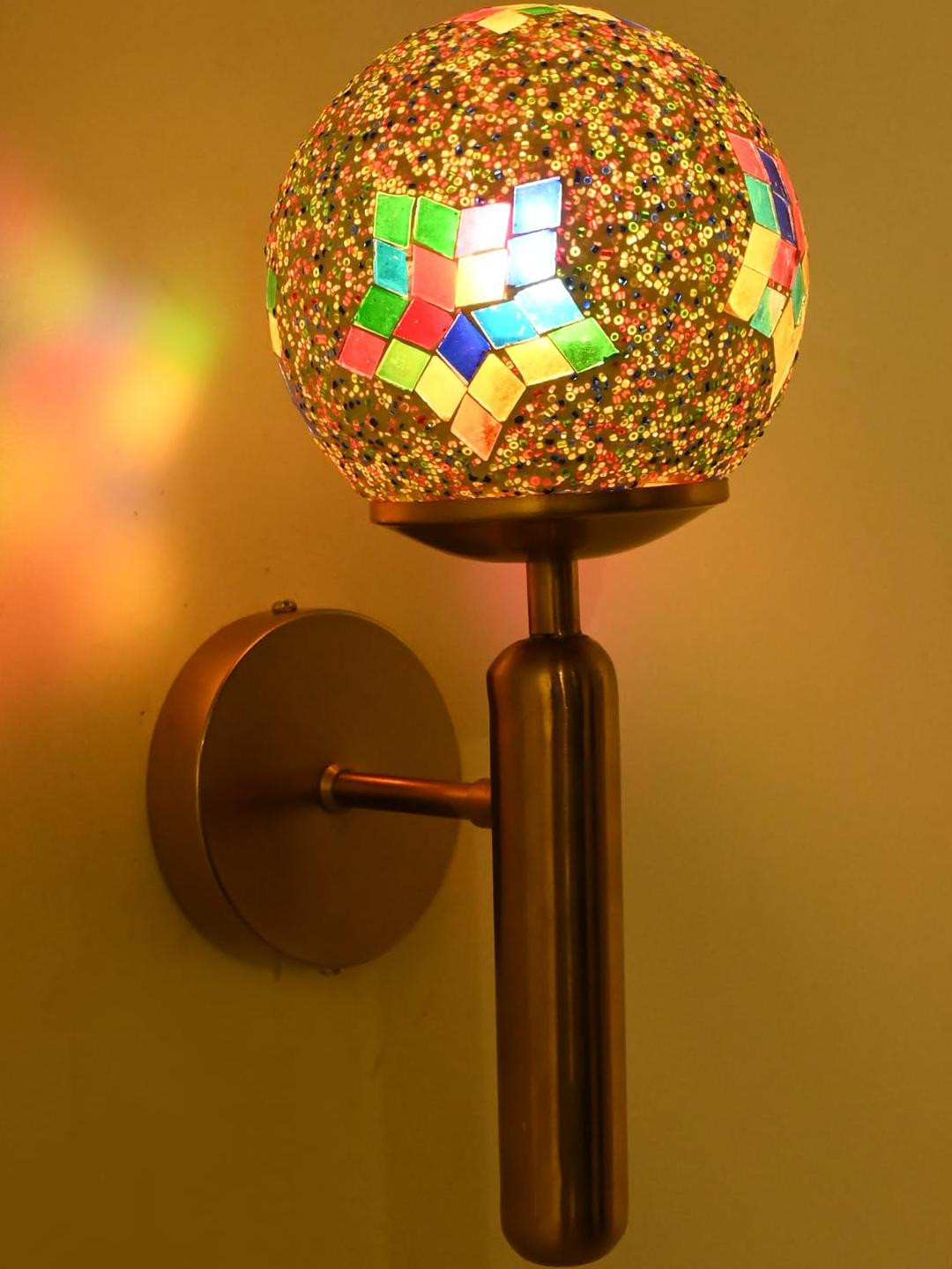 SOMIL Cylinder Shaped Multicolour Printed Glass Wall Lamp