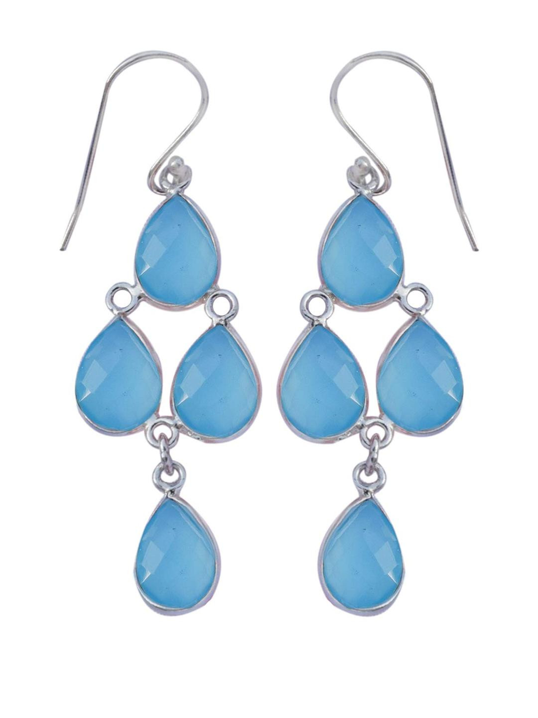 Silver Planets 925 Sterling Silver Blue Chelcidony Stone Earring for Women and Girls
