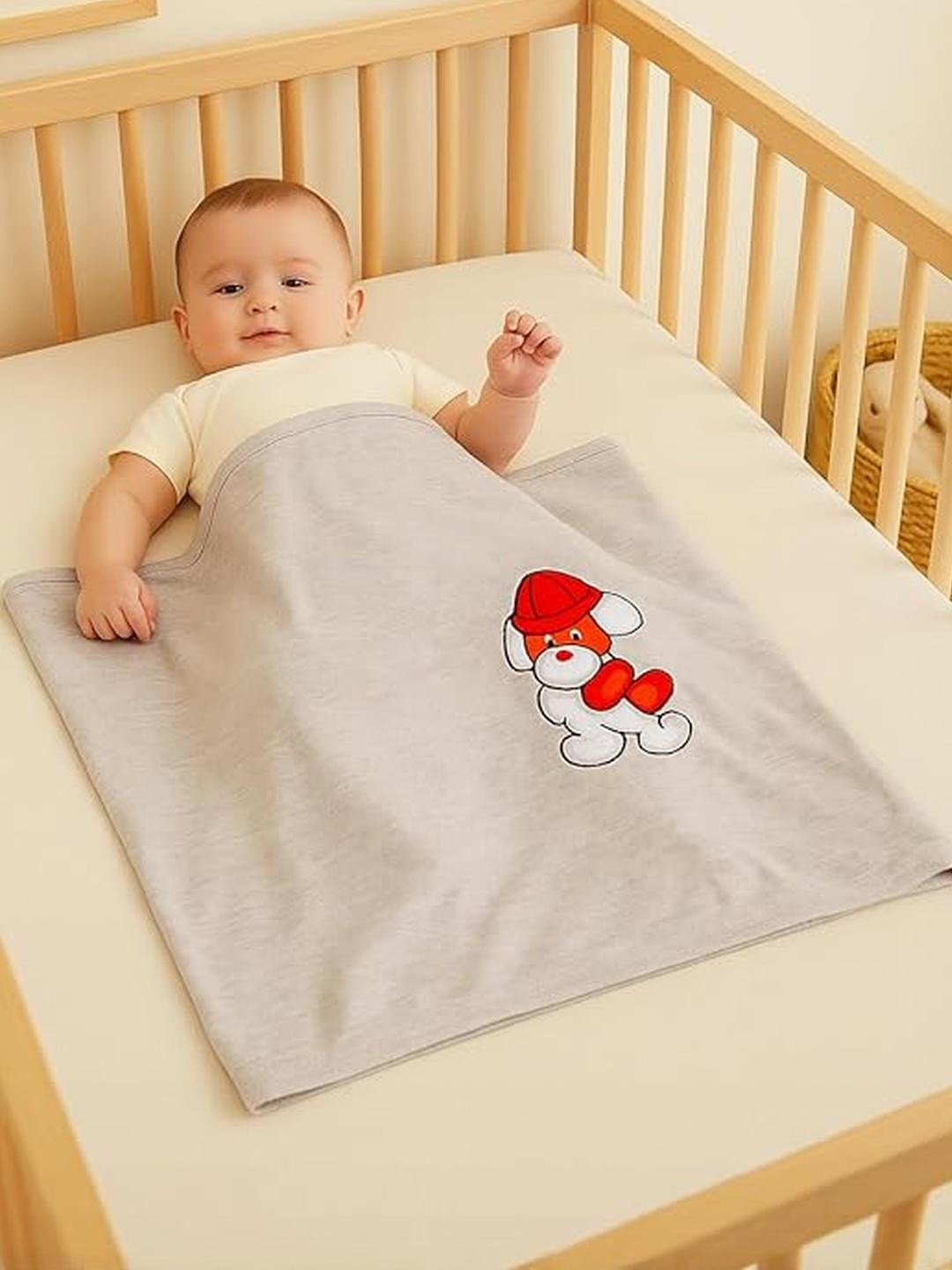 Adhigams Kids Grey Cartoon Characters Mild Winter 210 GSM Blanket