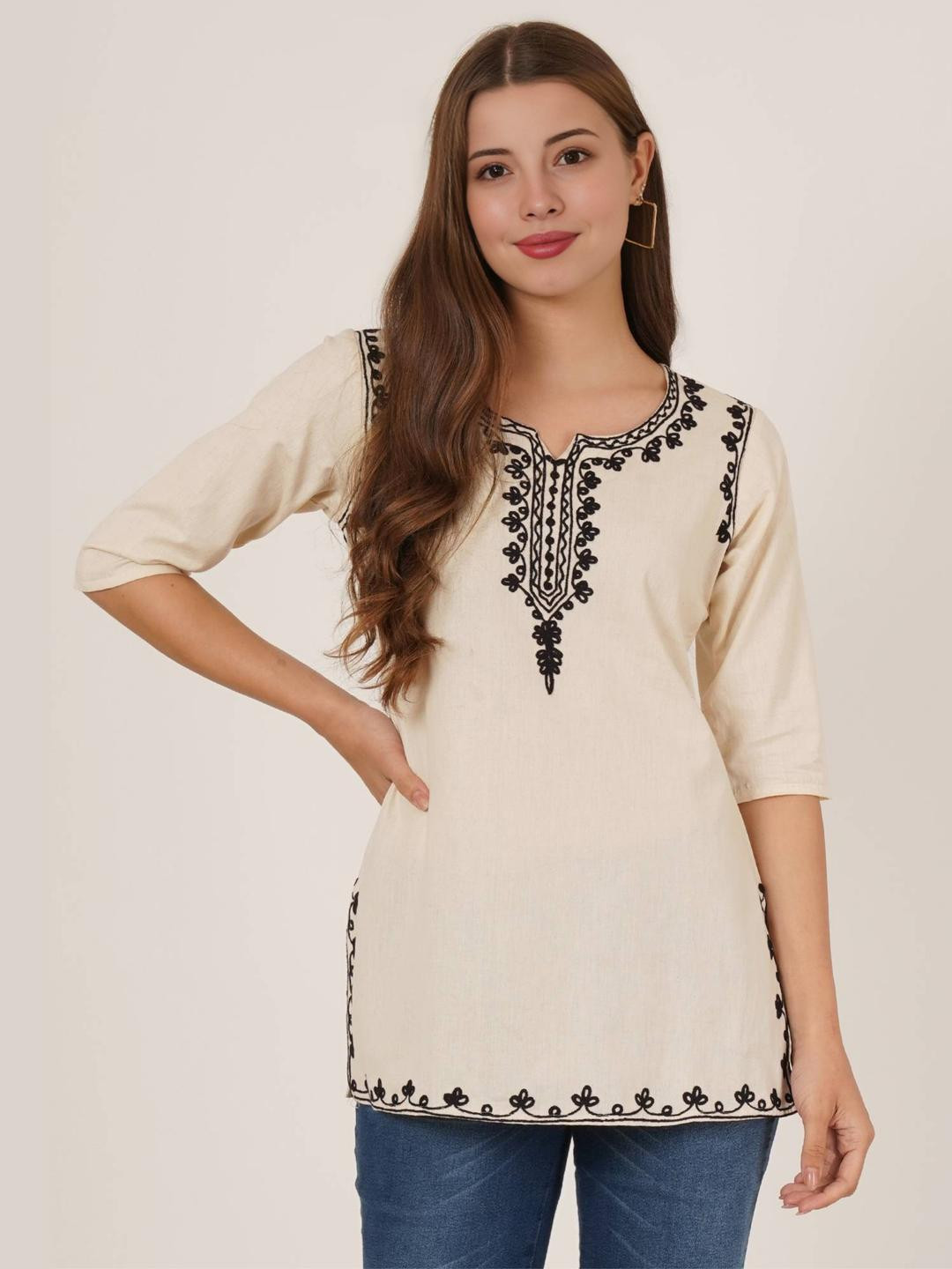 Embroidered Women's Pure Cotton Embroidered Short Kurta
