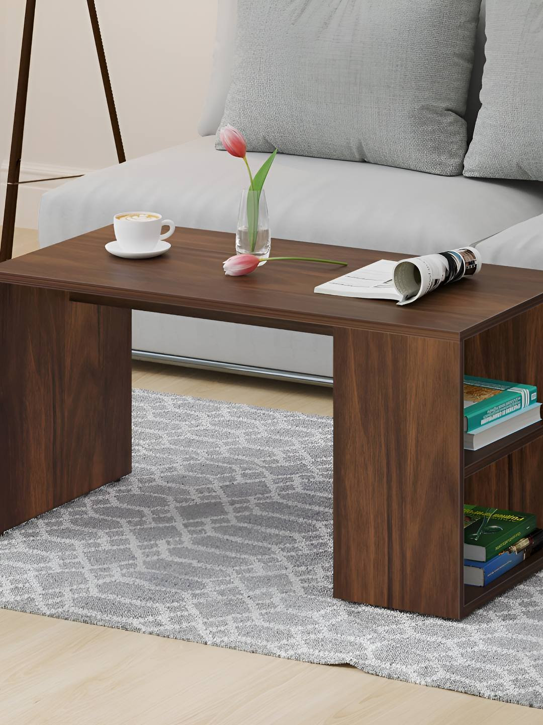 bluewud Tayvue Brown Engineered Wooden Rectangle Coffee Table