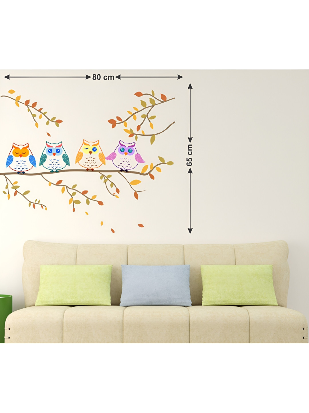 LANSTICK Blue & Yellow Tree With Birds Wall Sticker