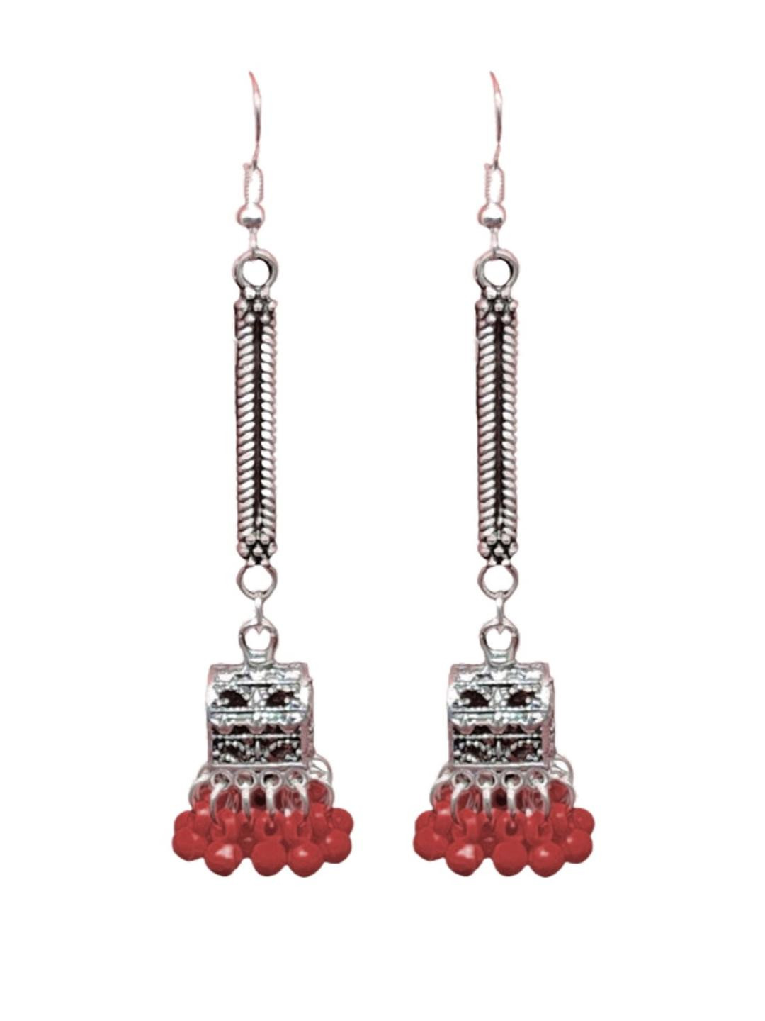 Weariton Women Silver Oxidised Long Earrings