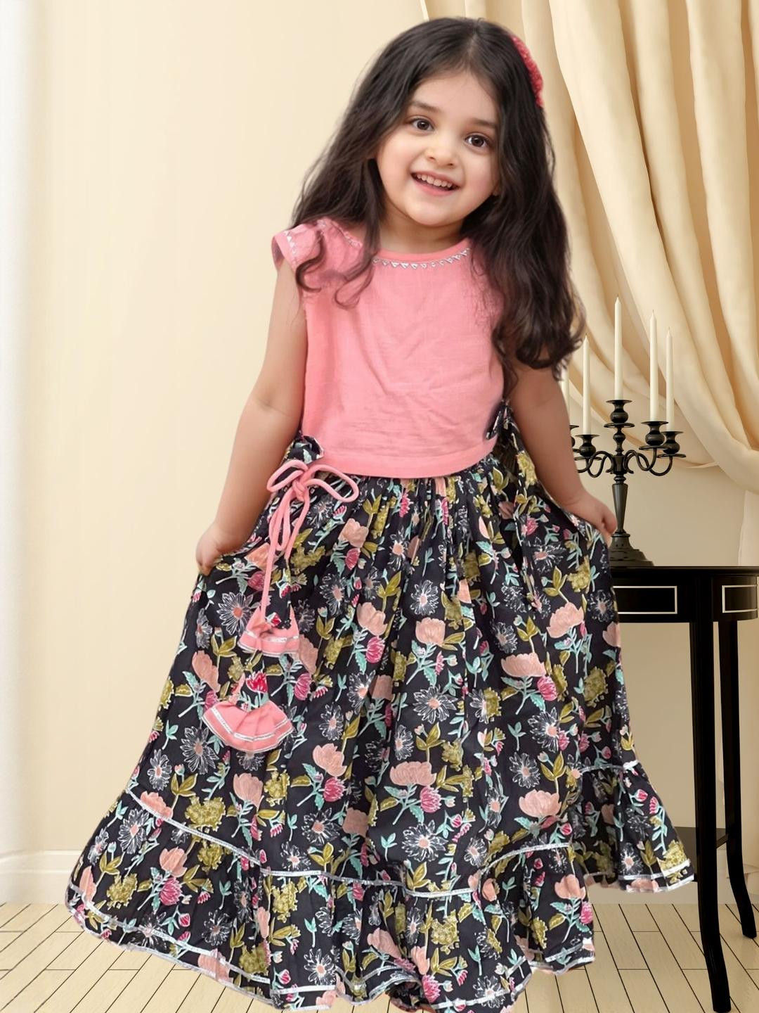 Mamma's Bear Girls Printed Ready to Wear Lehenga & Blouse
