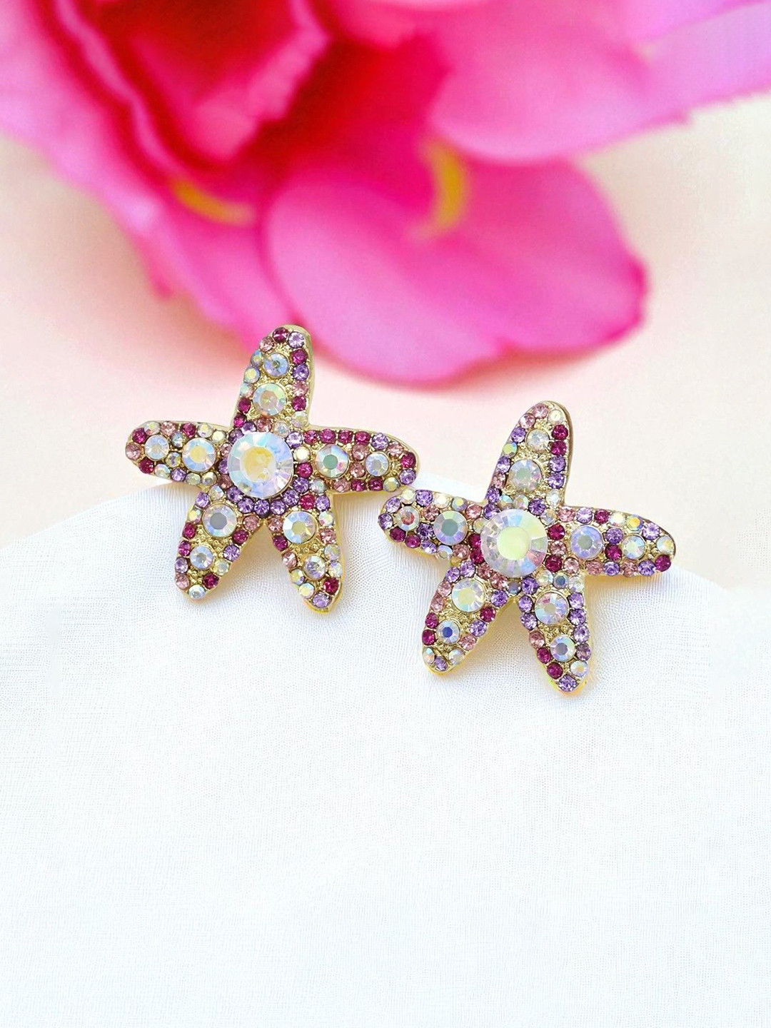 AVANT-GARDE PARIS Stainless Steel Gold-Plated Rhinestones Studded Star Studs