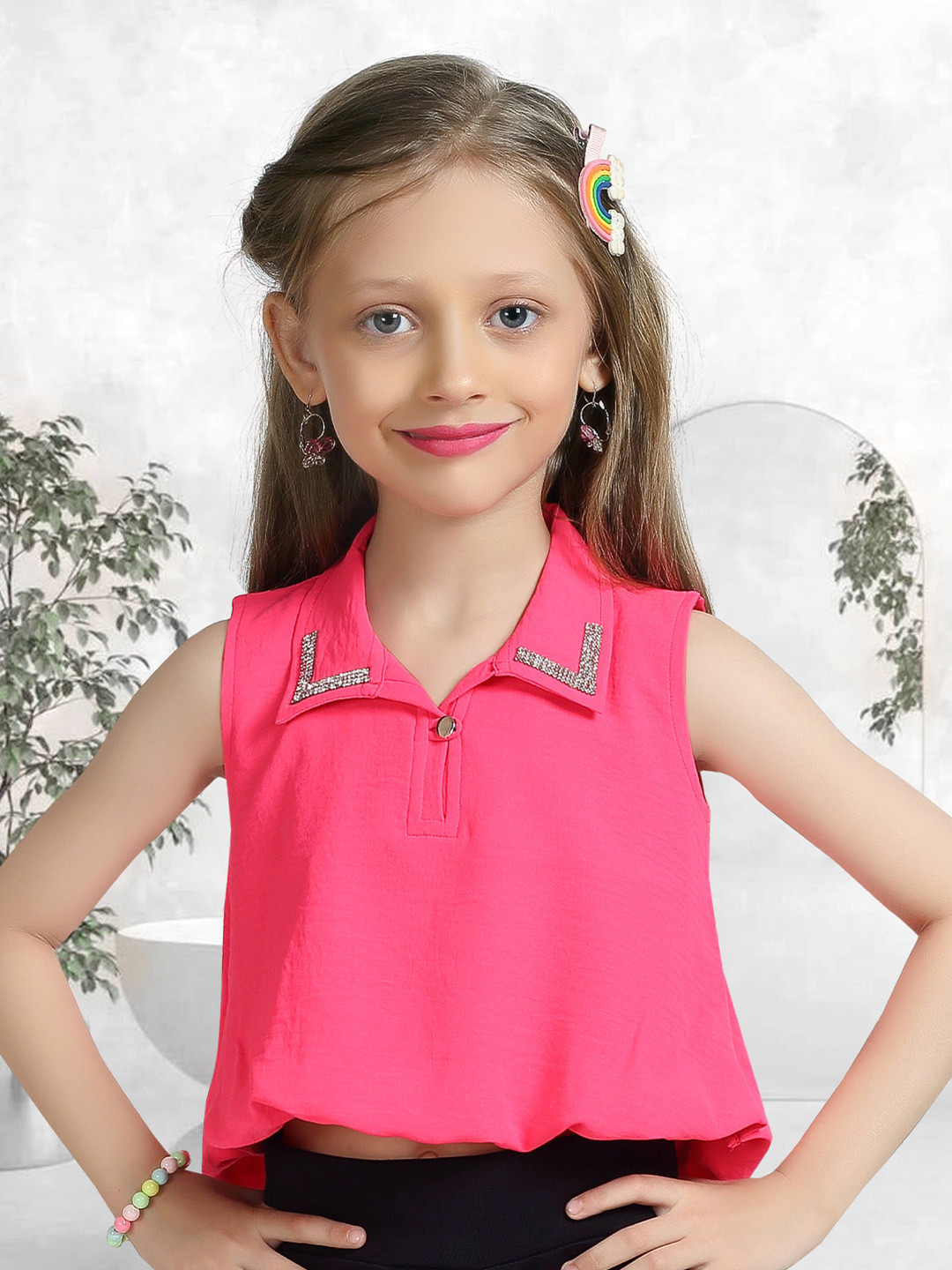 Lei-Chie Girls Shirt Collar Sleeveless Shirt Style Top