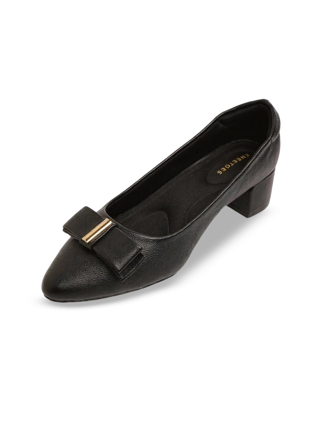 KNEETOES Women Textured Bow Detailed Block Heels Pumps