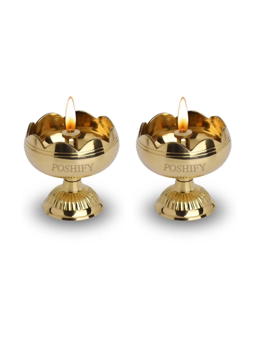 POSHIFY Tamatar Nanda Brass Diya (pack of 2)-  Diya for Puja, Home Decor, and Festival