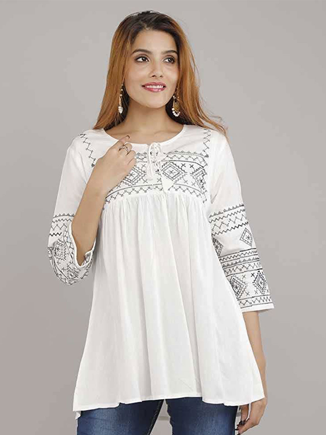 IB STYLES Embroidered A-Line Top