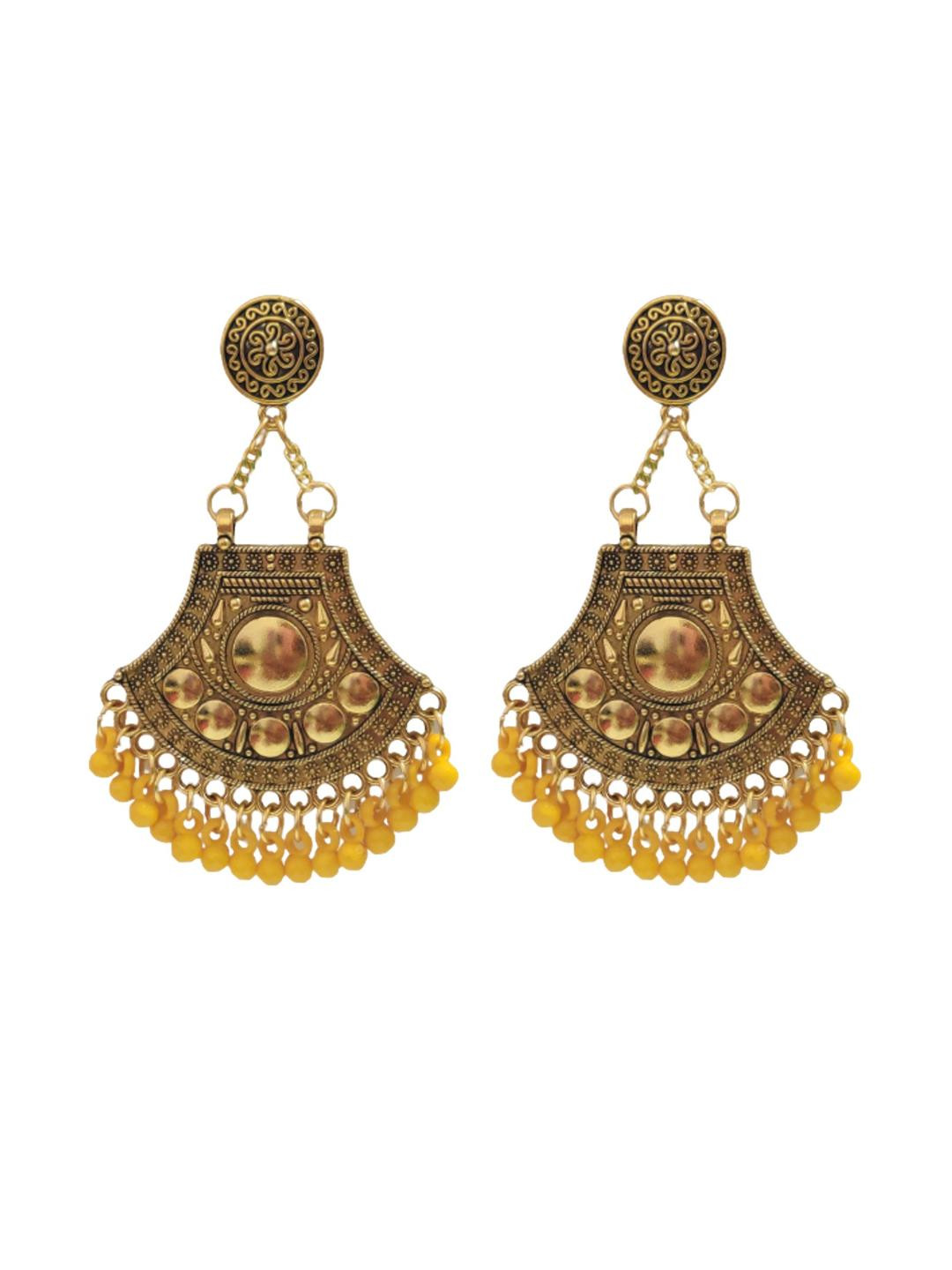 Weariton Gereman silver Gold pleated  Yellow Chandbalis  Earing