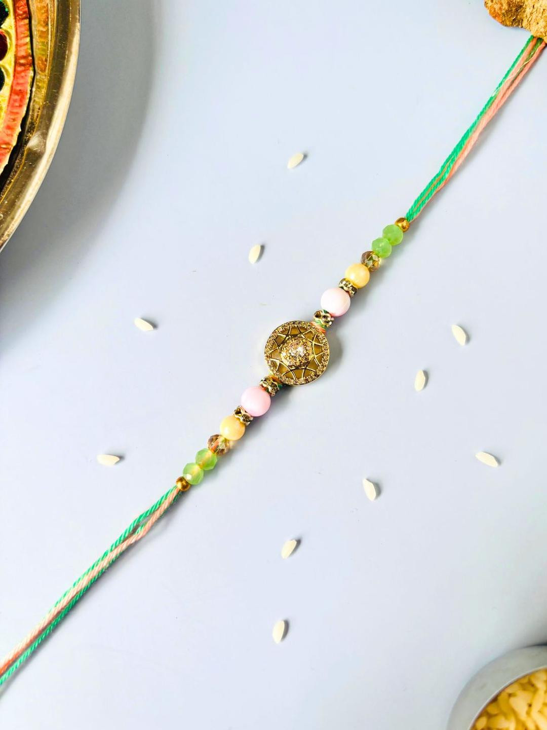 AD Stone Studded Rakhi for Brother Traditional Handmade Rakhi for Bhaiya