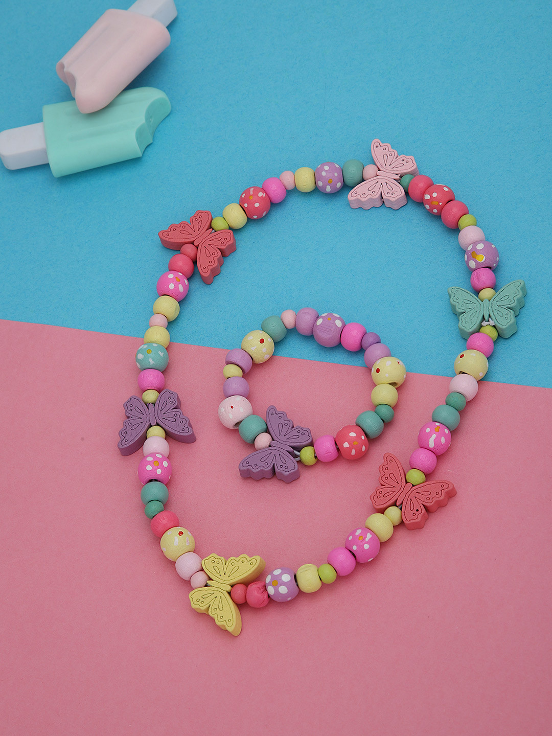 Carlton London Multi Colour DIY Wooden Beaded and Butterfly Kids Jewellery Set for Girl