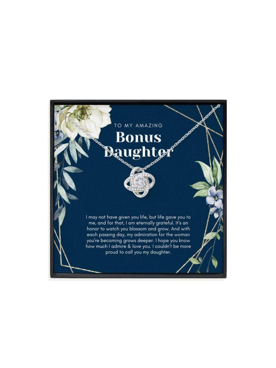 Sterling Silver Gift Stepdaughter Necklace, Bonus Daughter Gift: CZ Necklace With Meaningful Card,