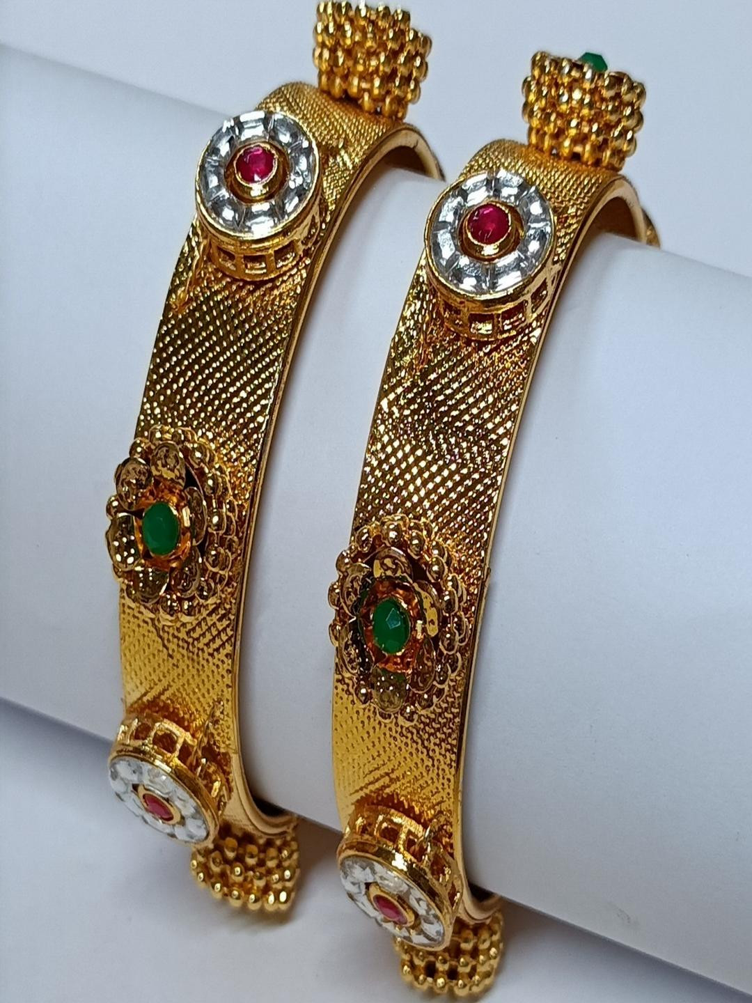 Khetlazee  Women Set Of 2 Gold-Plated & Stones-Studded Bangles