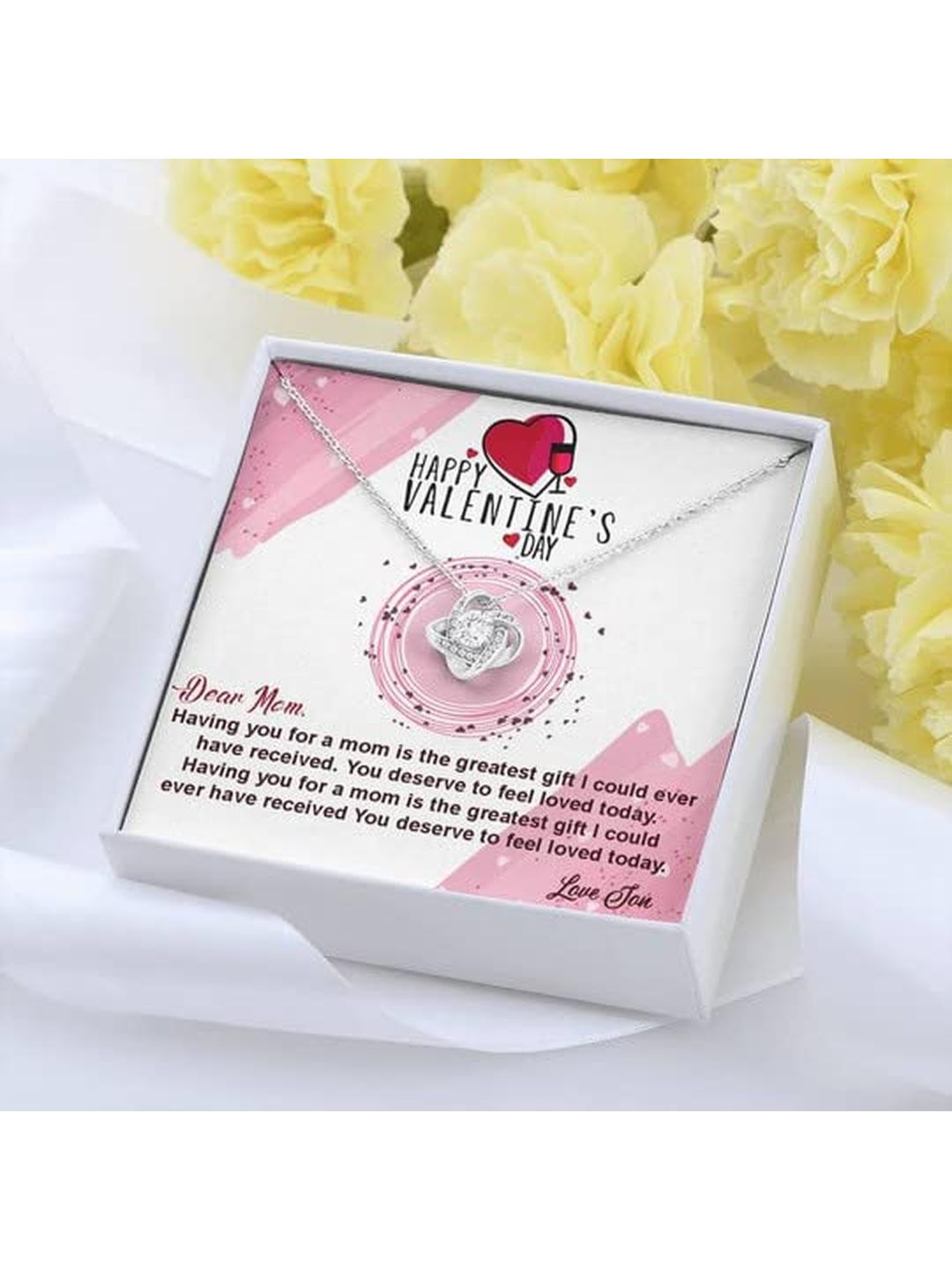 Sterling Silver Gift MOM NECKLACE, HAPPY VALENTINE S DAY LOVE KNOT NECKLACE GIFT FOR MOM FROM SON G