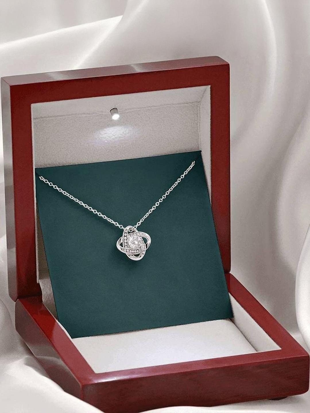 Silver Gift Girlfriend Necklace, Valentines Day Gift For Girlfriend Necklace Love Knot Necklace Wit
