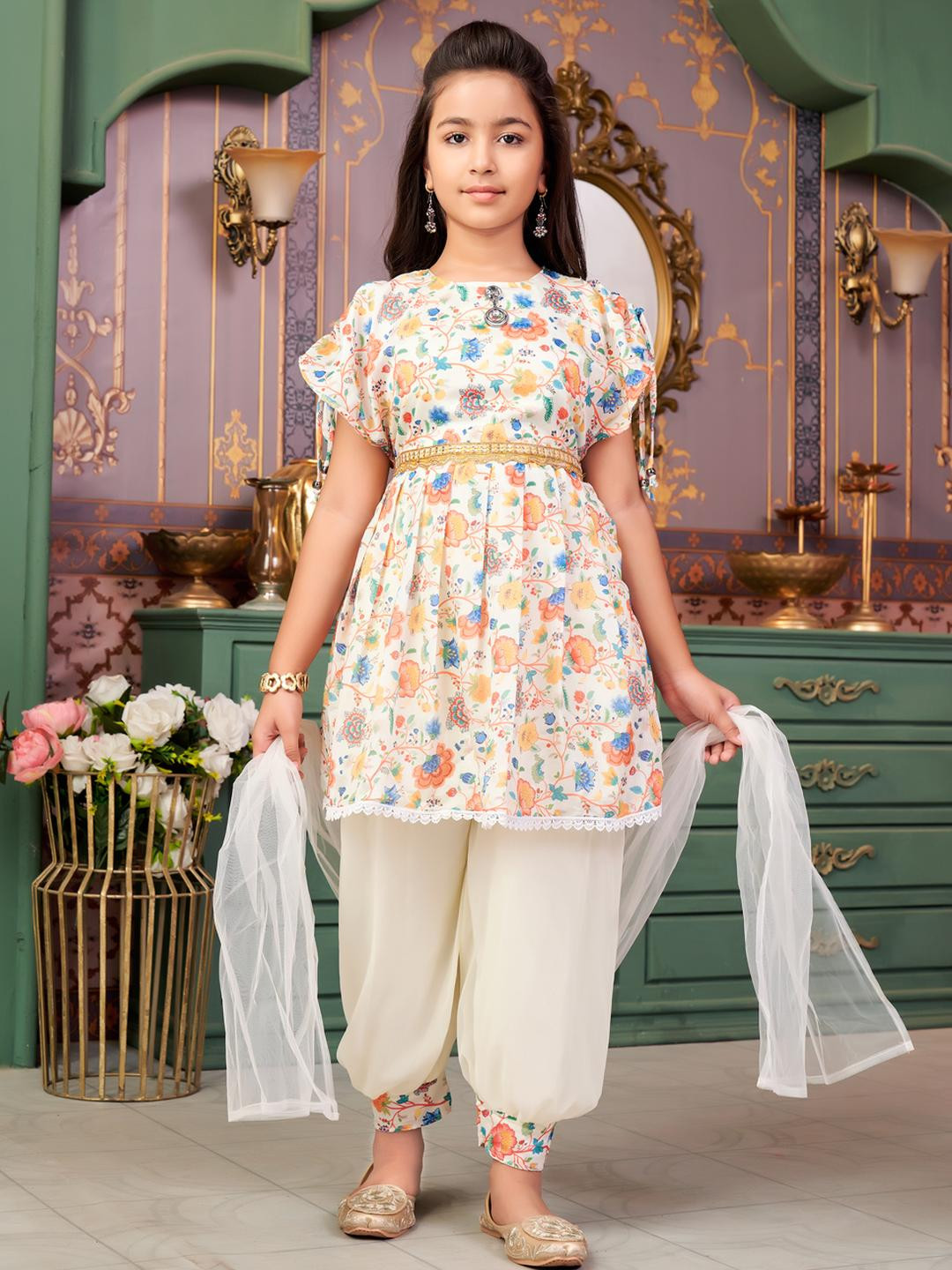 Muhuratam Girls Red Georgette Kurta Sets