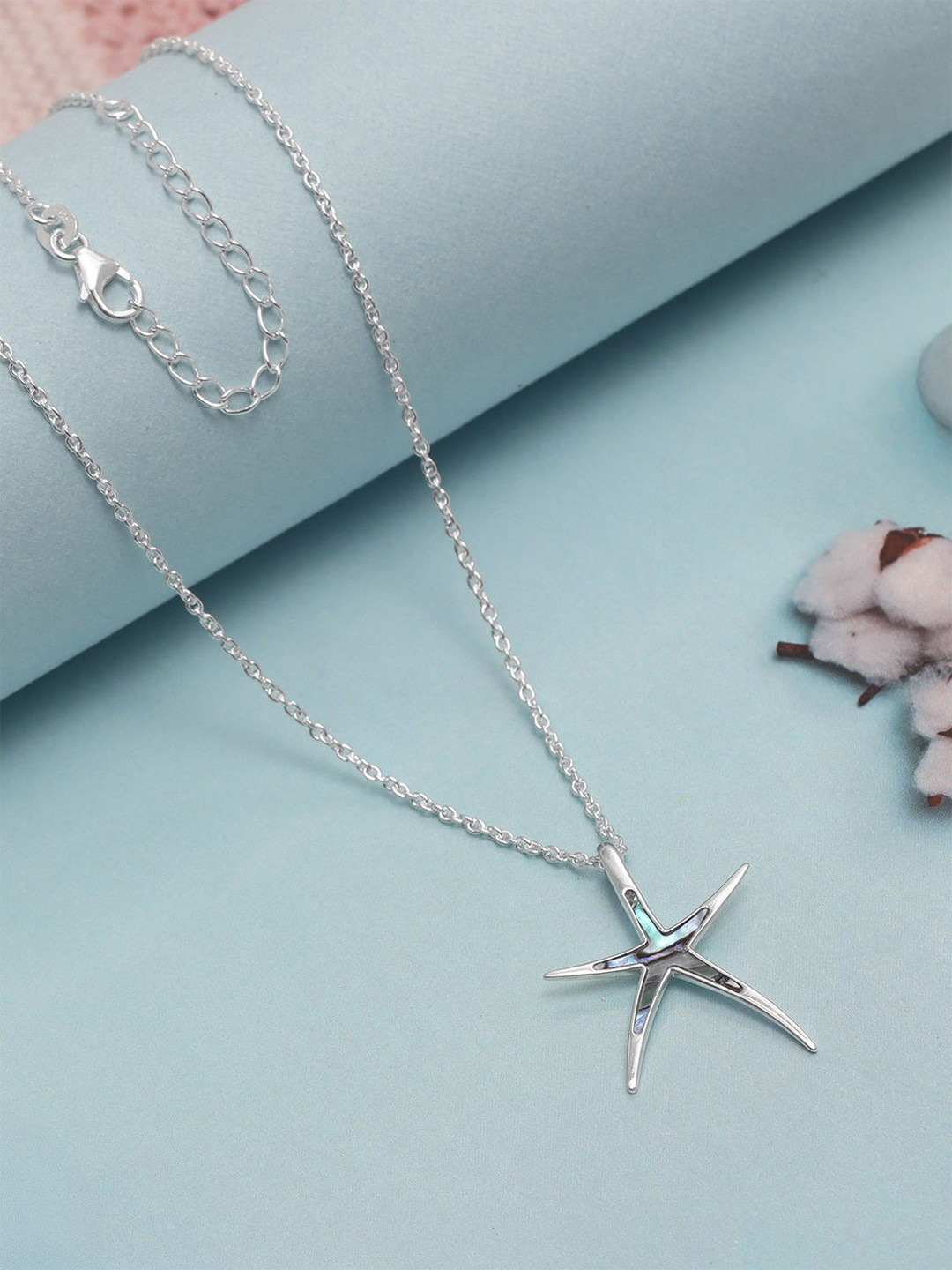 LeCalla 925 Sterling Silver Silver-Plated Beach Nautical Ocean Starfish Pendant & Chain