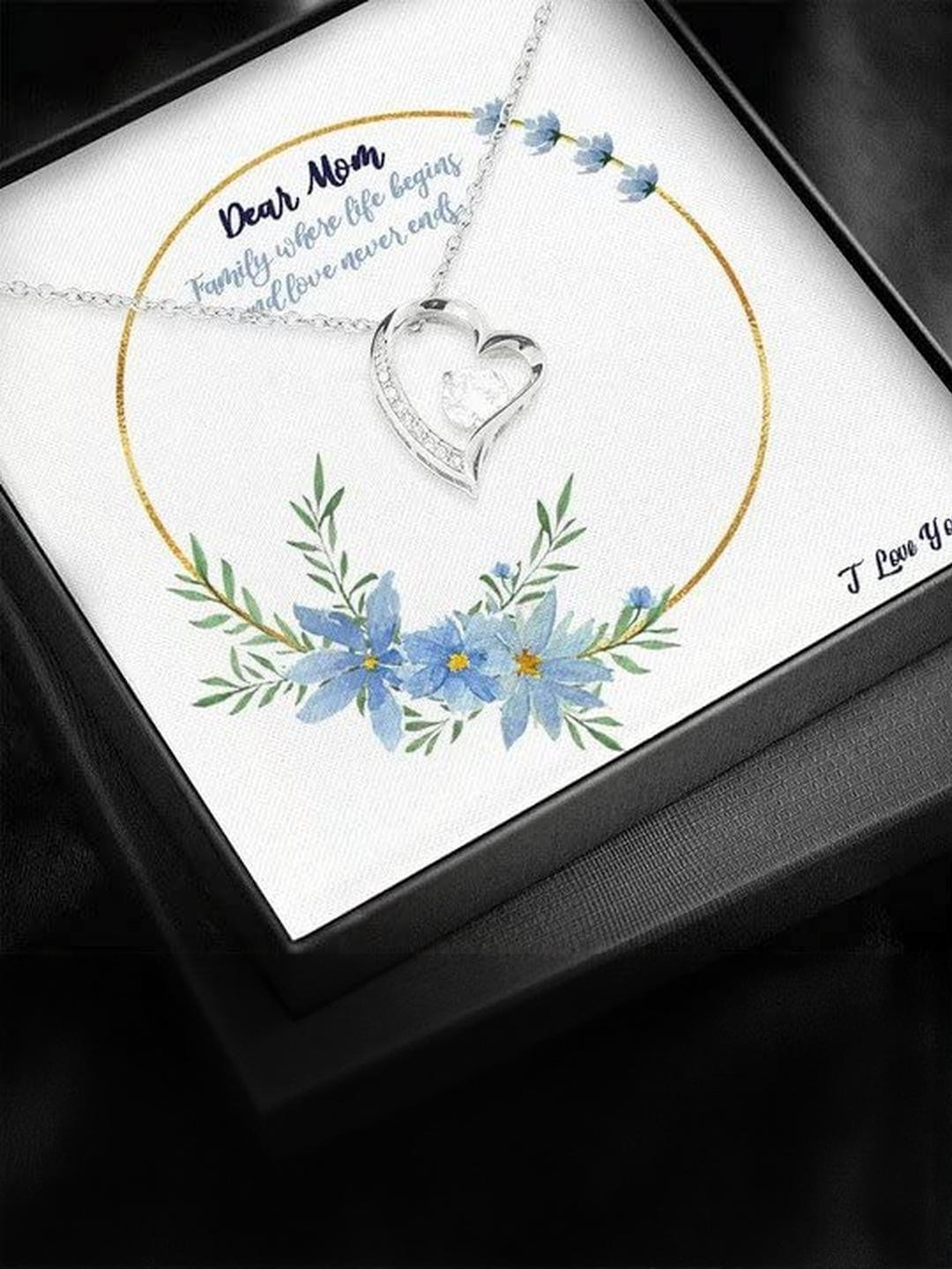 Sterling Silver Gift MOM NECKLACE, FAMILY WHERE LIFE BEGINS FOREVER LOVE NECKLACE FOR MOM