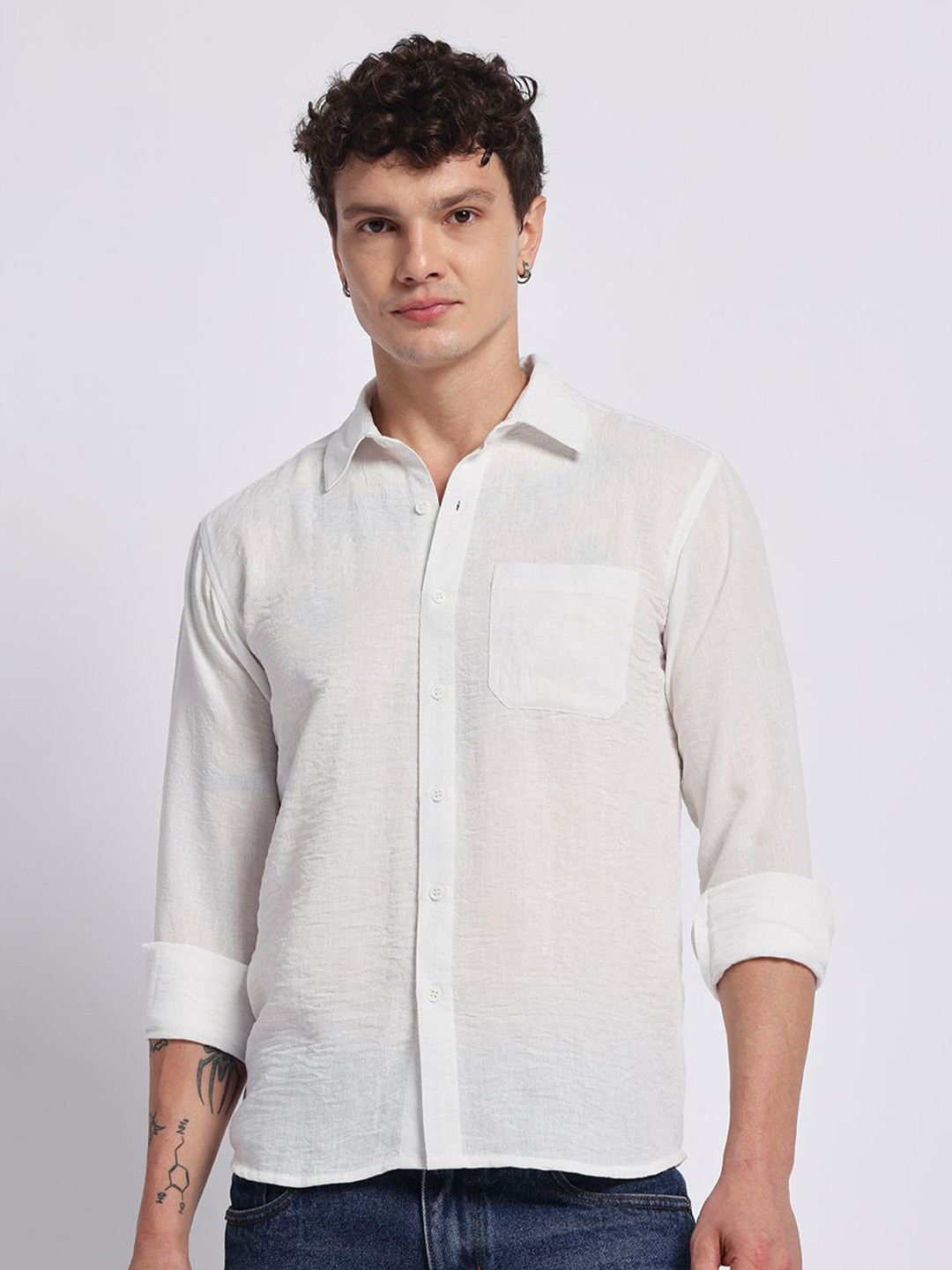 PANIT Standard Spread Collar Long Sleeves Linen Casual Shirt