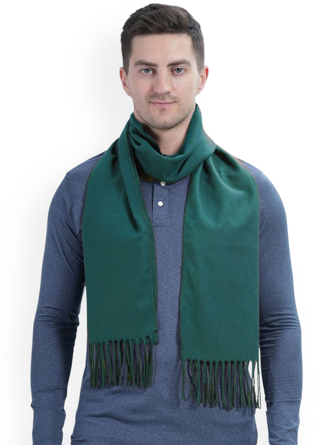 Manra Men Solid Plain Muffler With Tasselled Border