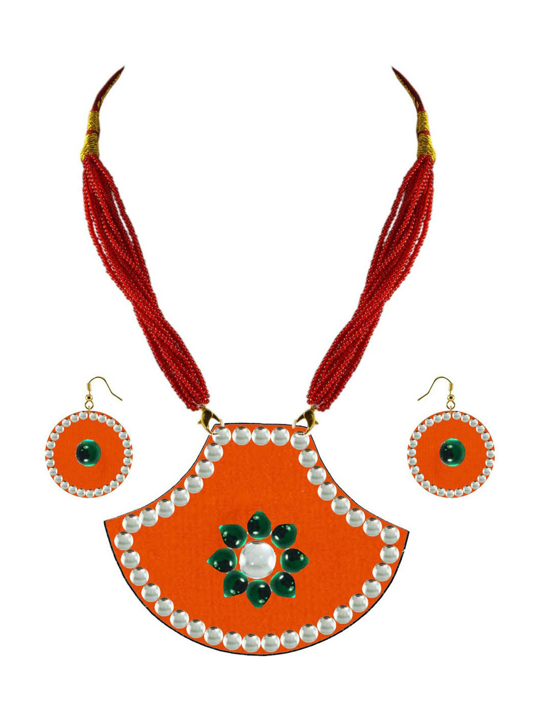 Vidhya Kangan Women Orange Beaded & Stone Studded Necklace Set with Earrings