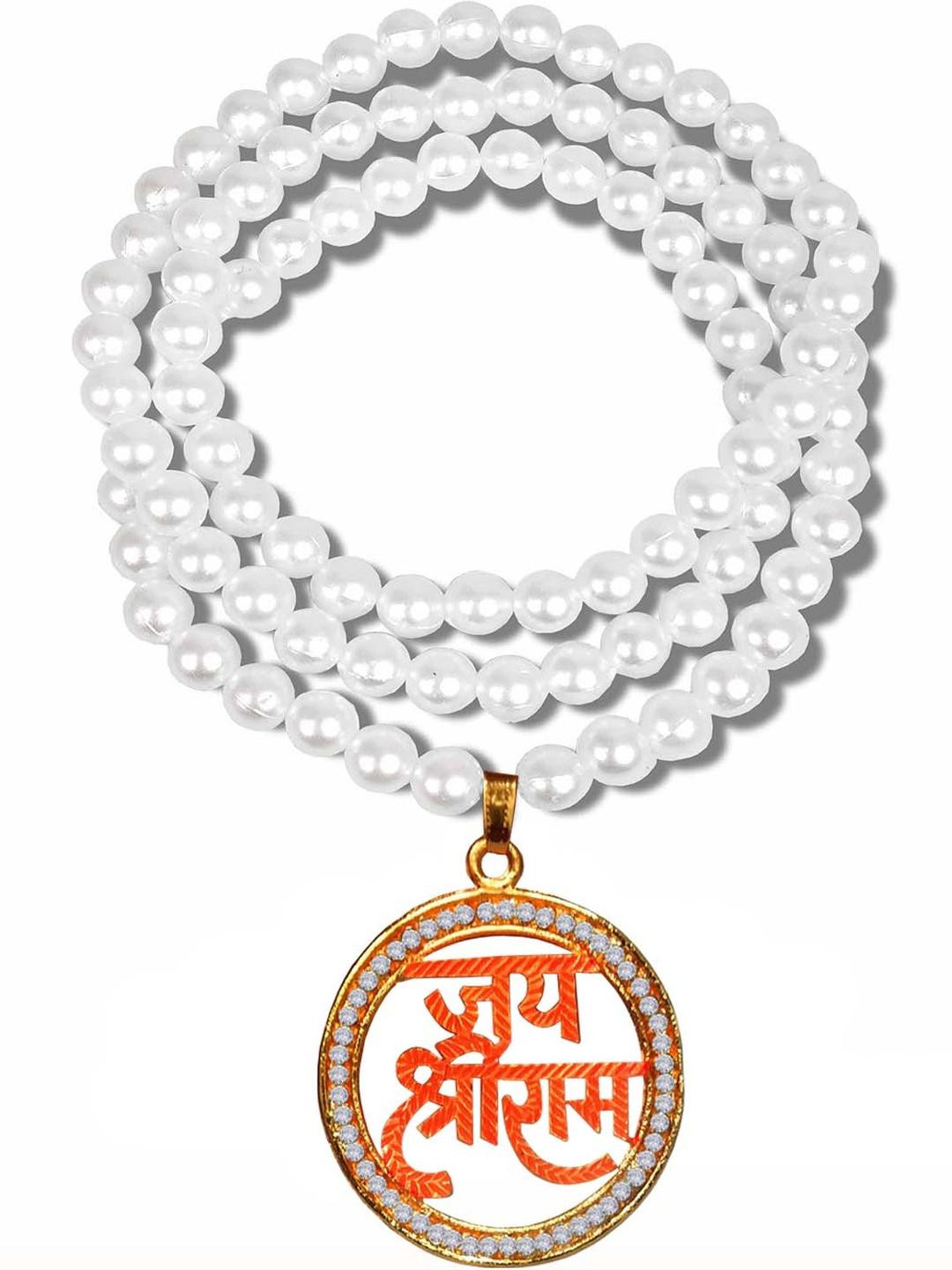 Airtick  Jai Shri Ram Locket Pendant White Pearls Beads Chain