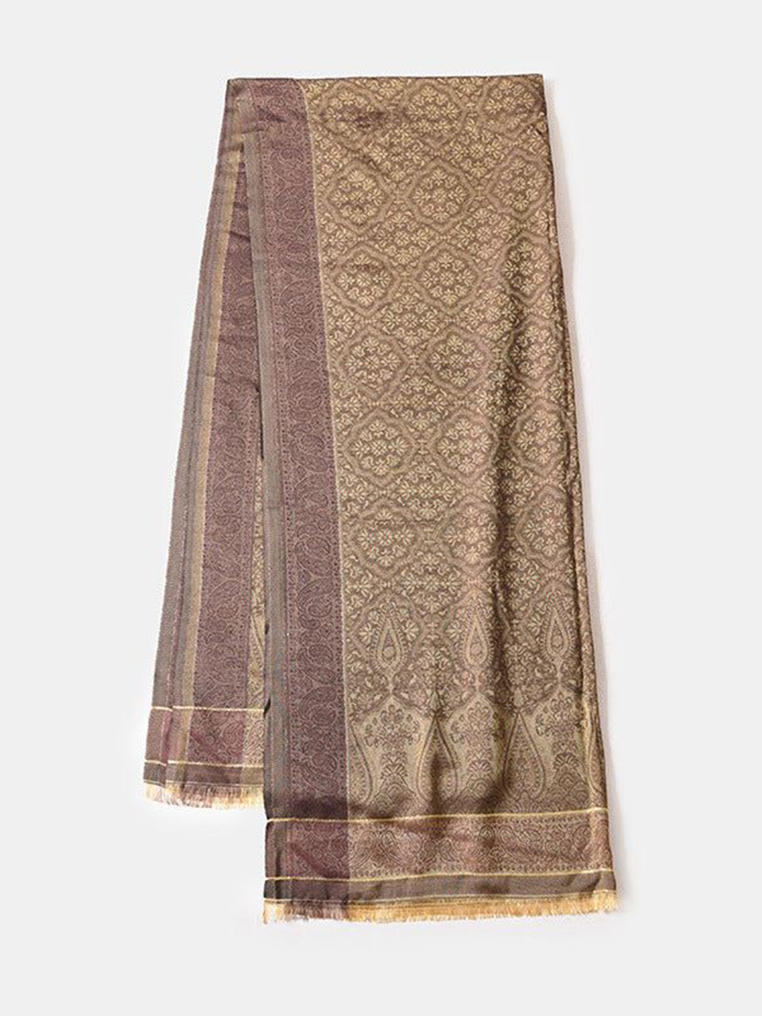 QUECY Women Ethnic Motifs Print Scarf with Frayed Border