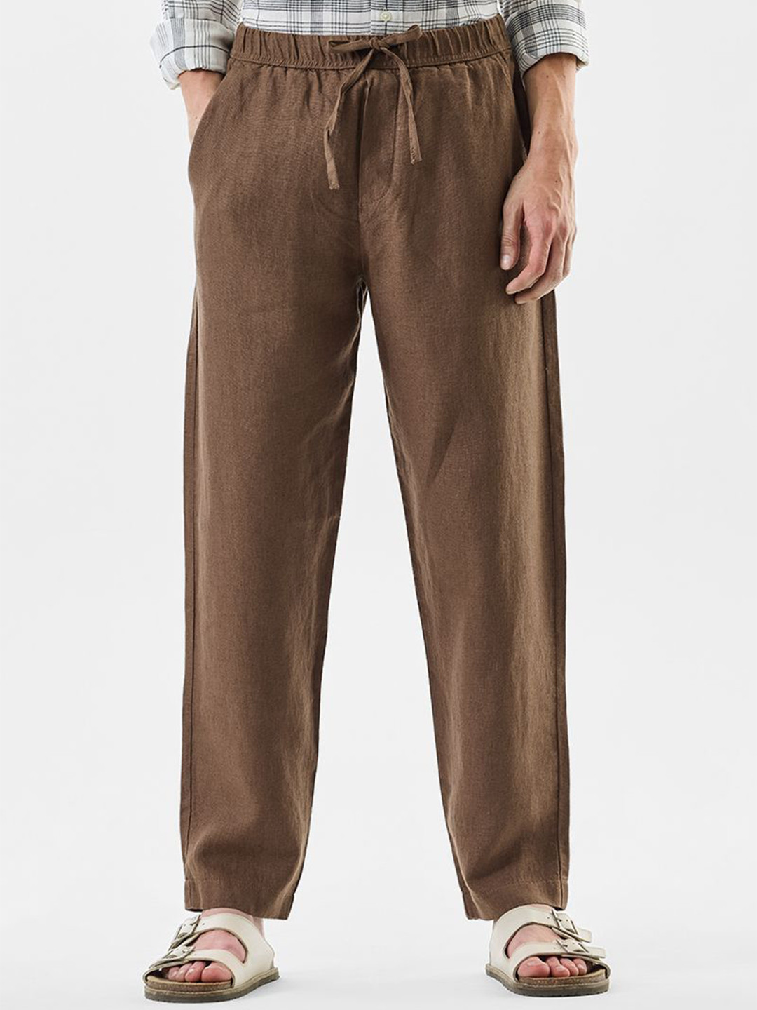 Snitch Men Relaxed Fit Mid-Rise Trousers Snitch Brown Mid-Rise Relaxed Fit Trouser
