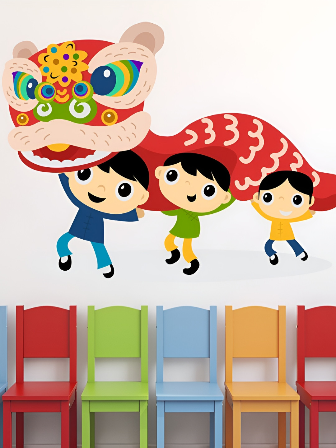 LANSTICK Red & Yellow Printed Kids Play Wallsticker