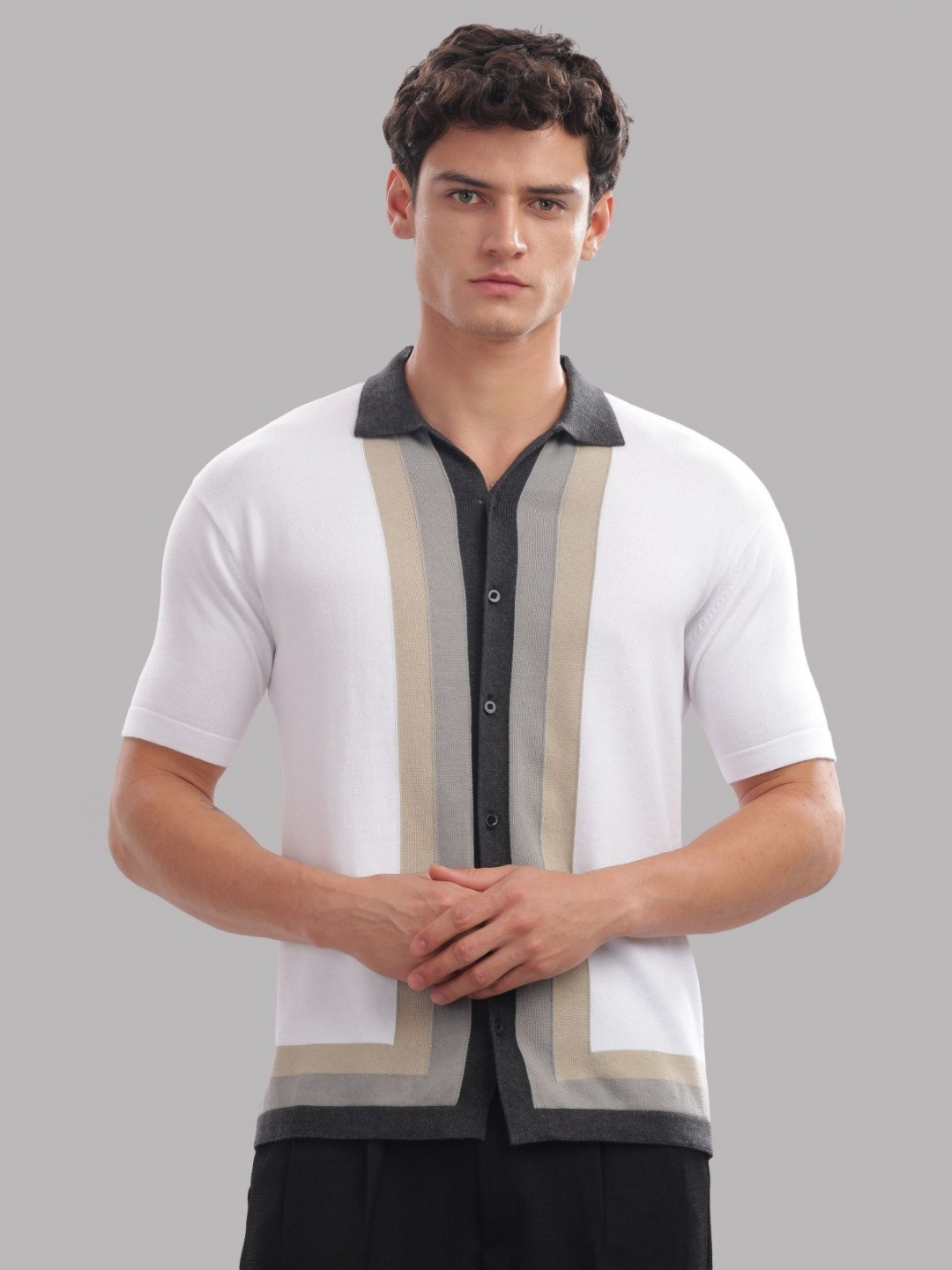 OUTLAWS Striped Polo collar Pure Cotton T-shirt