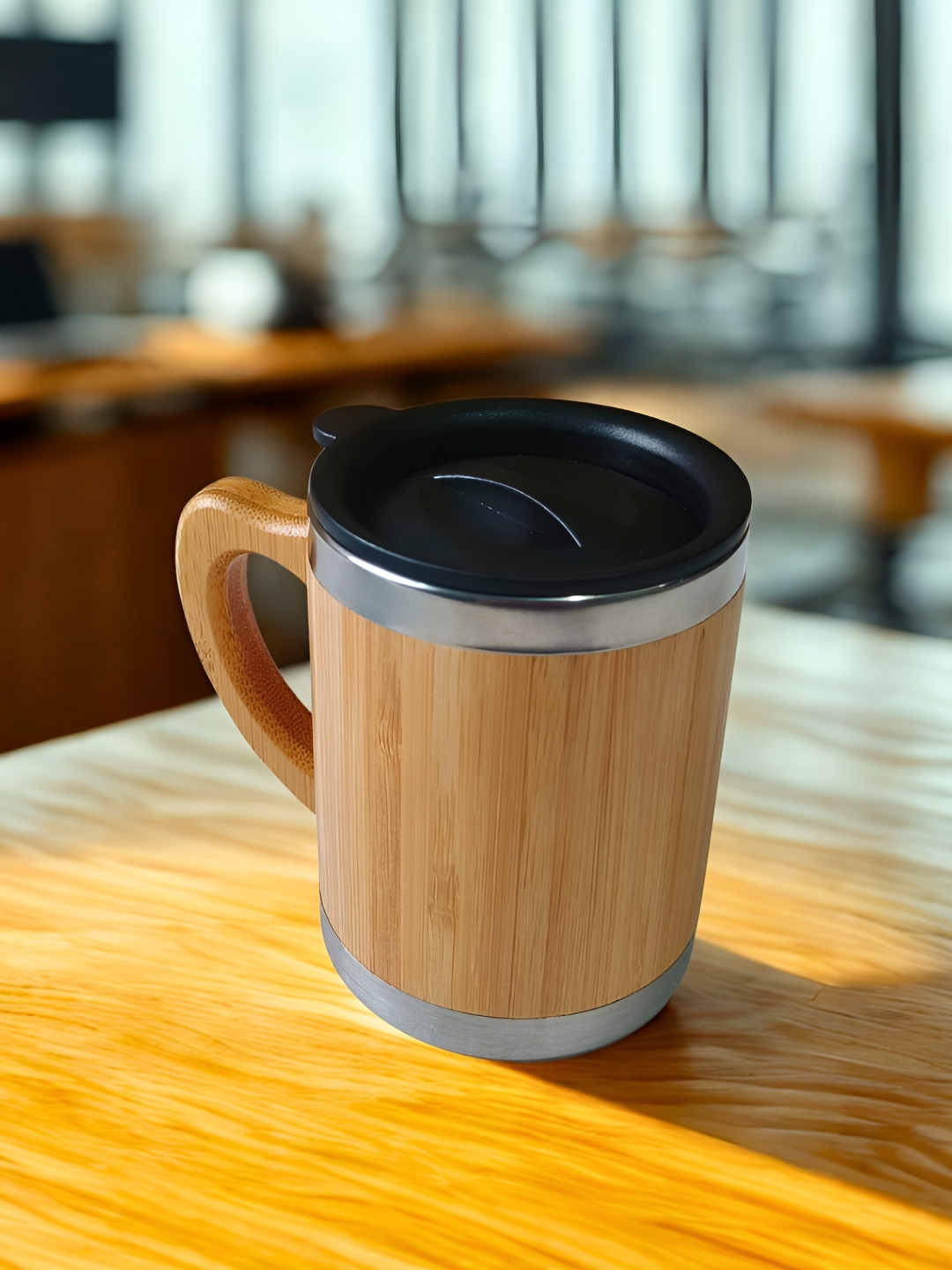 THE HOME CO. Brown & Black Bamboo Stainless Steel Insulated Mug 300 ml