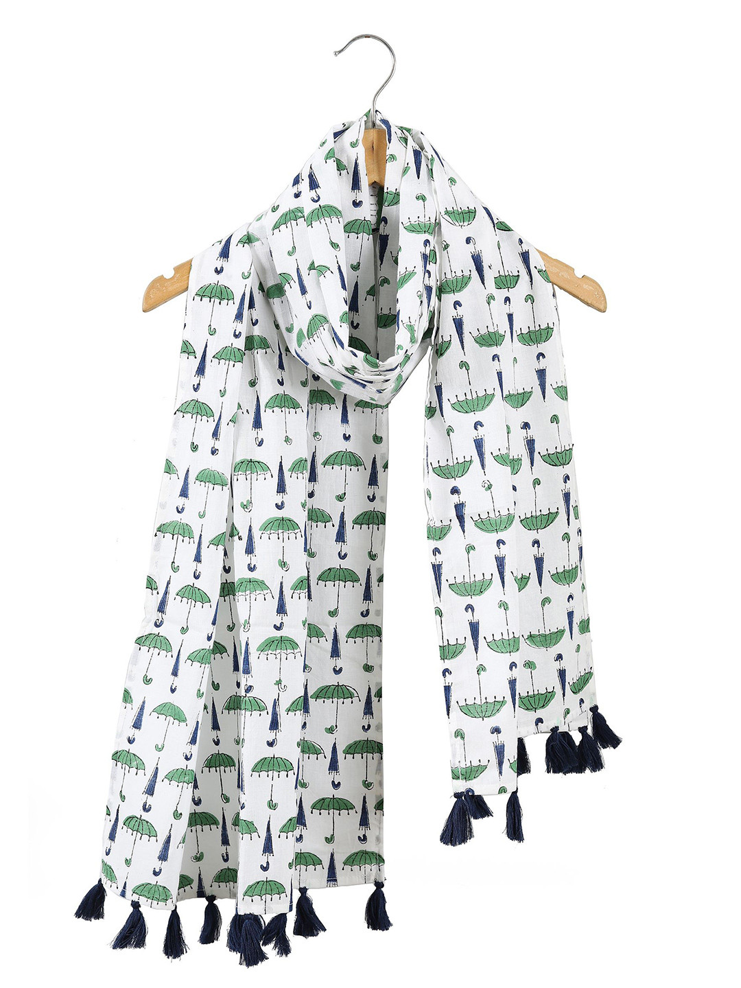 Ravaiyaa Women  Umbrella Printed Cotton Tasseled Scarf
