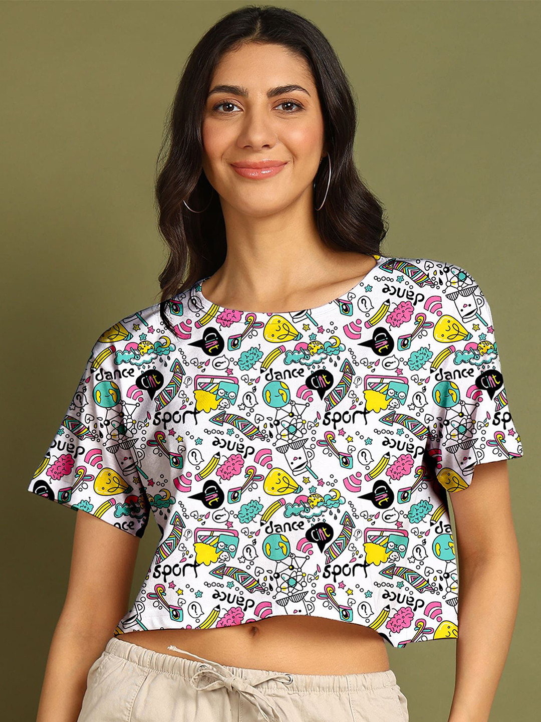 Attire Empire Graphic Printed Round Neck Boxy Crop T-shirt