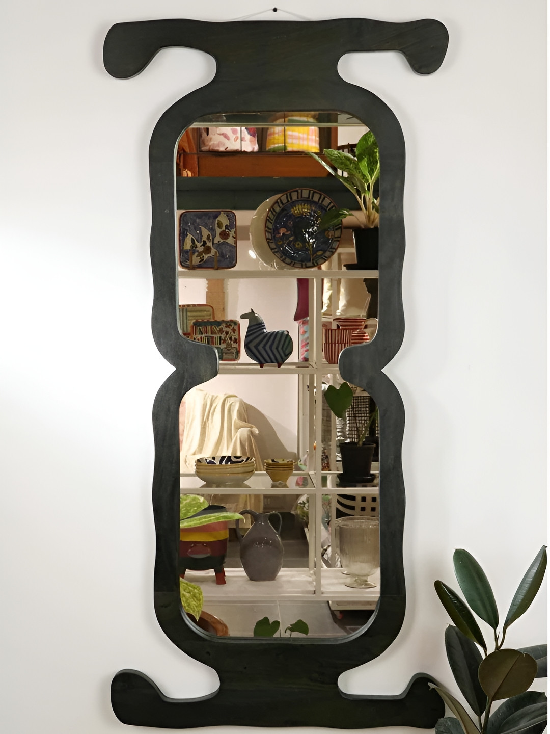 FREEDOM TREE Kovil Black Symmetrical Shaped Wooden & Glass Wall Mirror