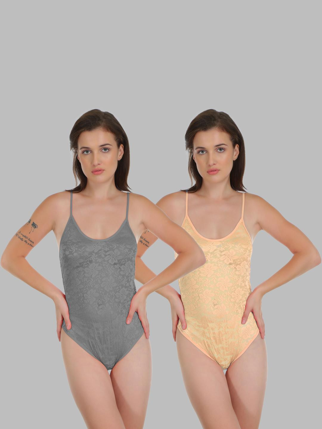 Samvar Pack of 2 Grey & cream Colored Self Design Baby Doll
