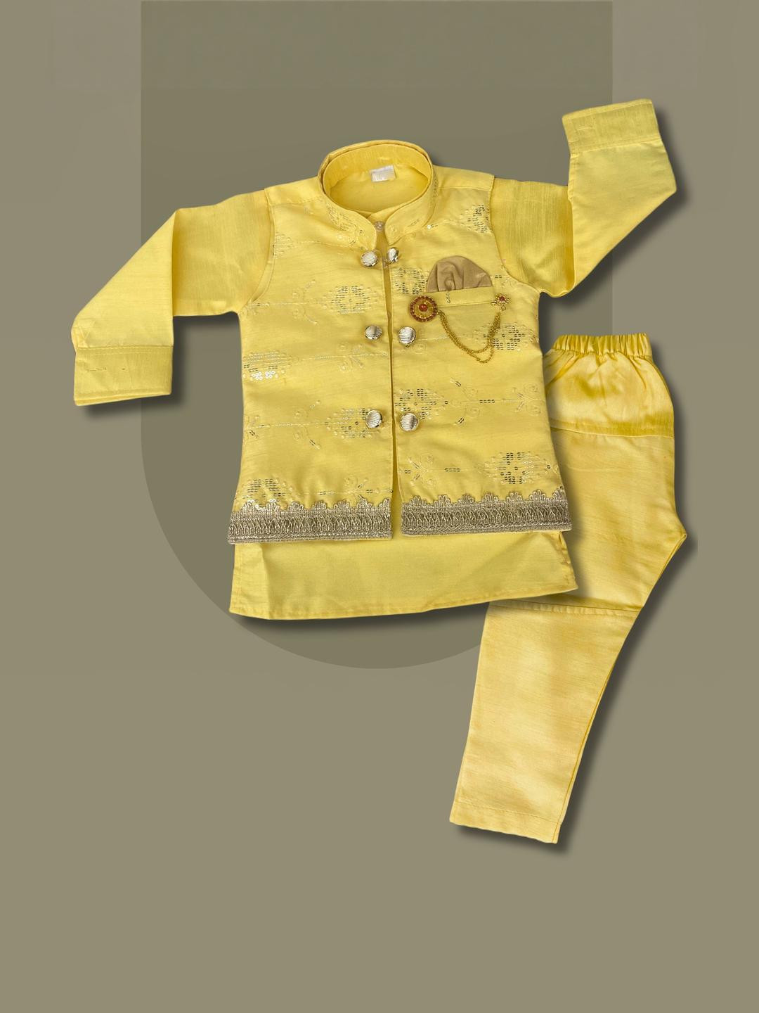 Qutie Ninja boy's Dupion Silk Yellow Sherwani