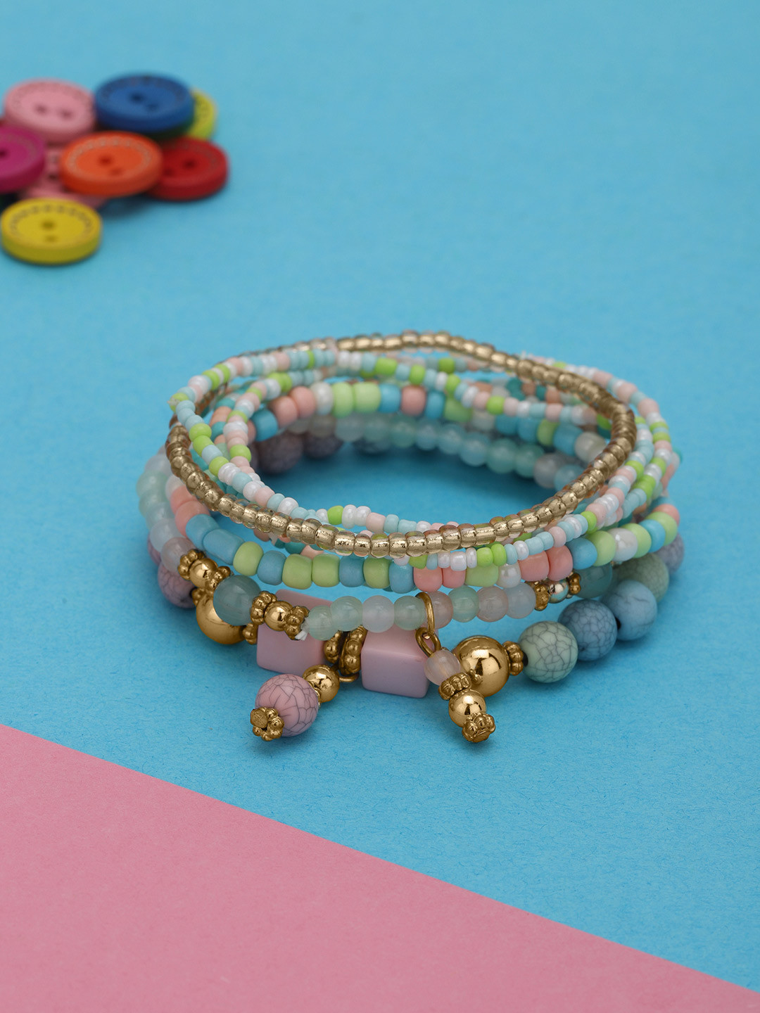 Carlton London GenZ Multi Colour Fancy Bead Charm Bracelet Set of 8