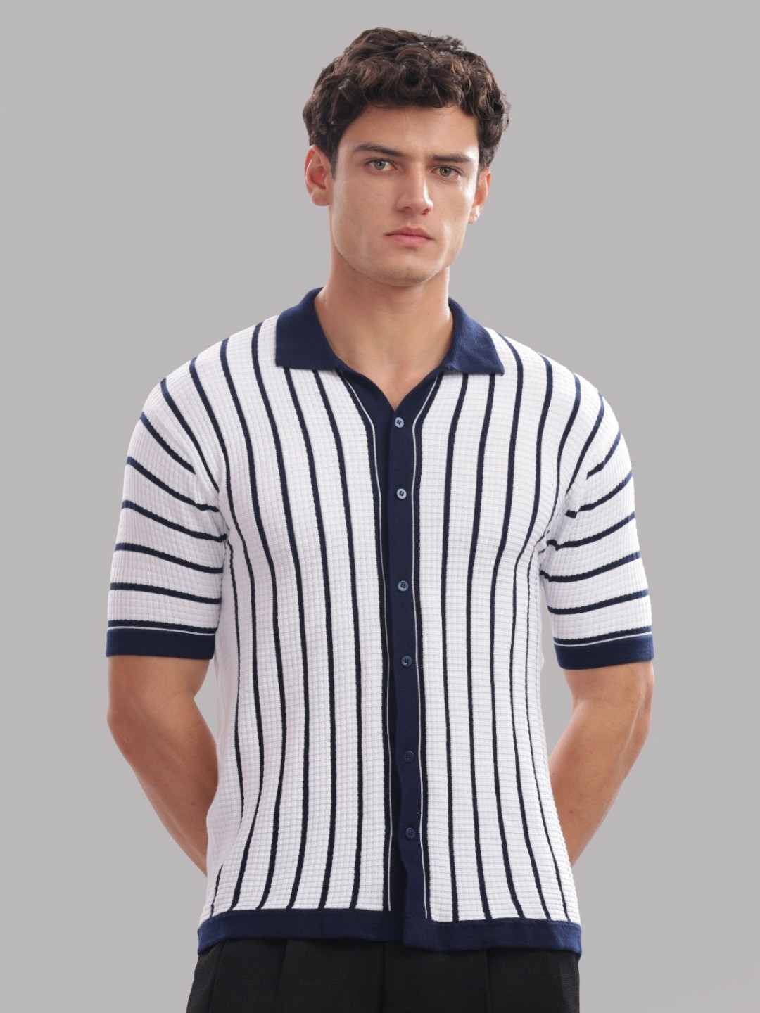 OUTLAWS Striped Polo collar Pure Cotton T-shirt