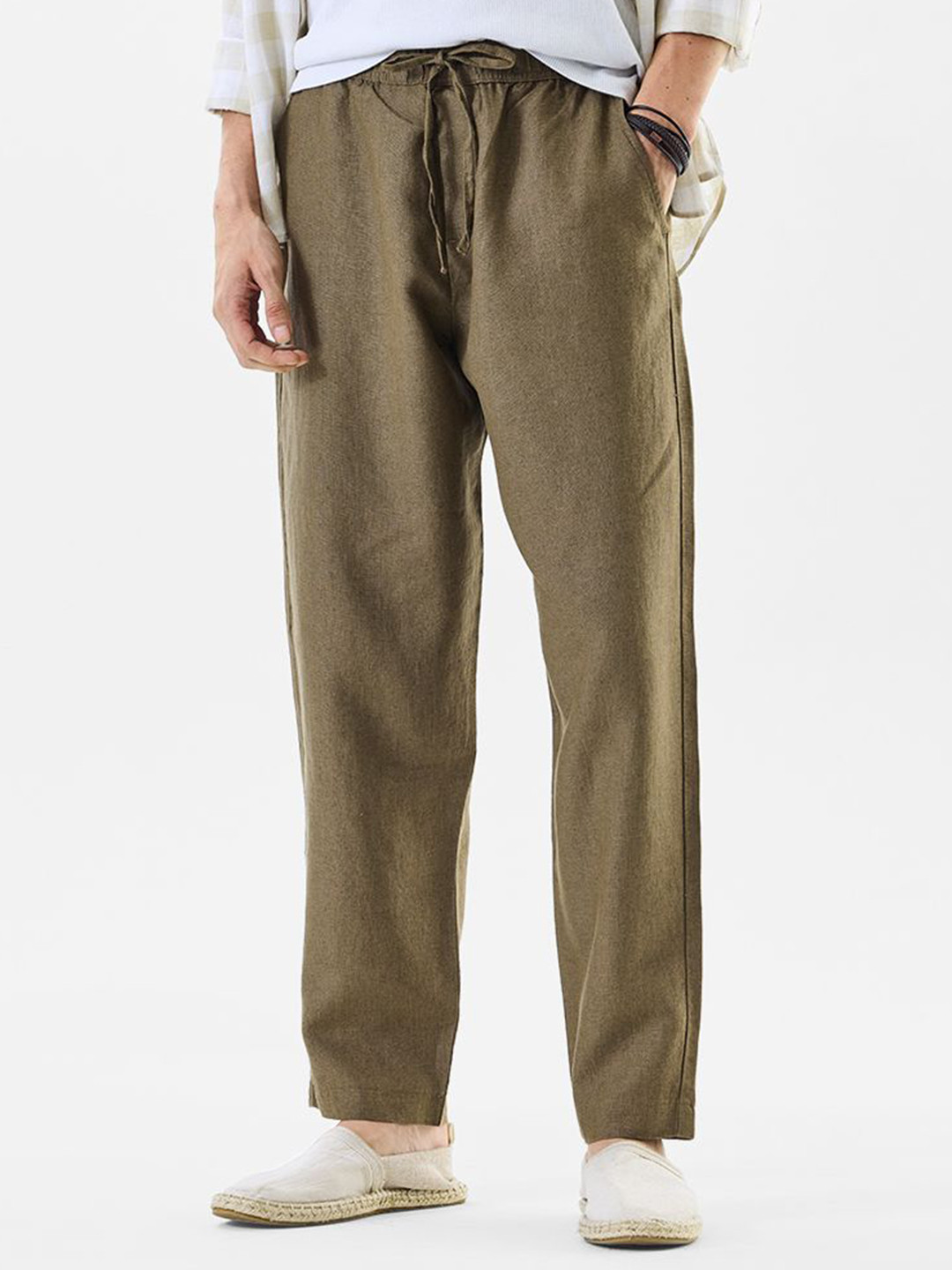 Snitch Men Mid-Rise Relaxed Fit Linen Soft Functional Trousers