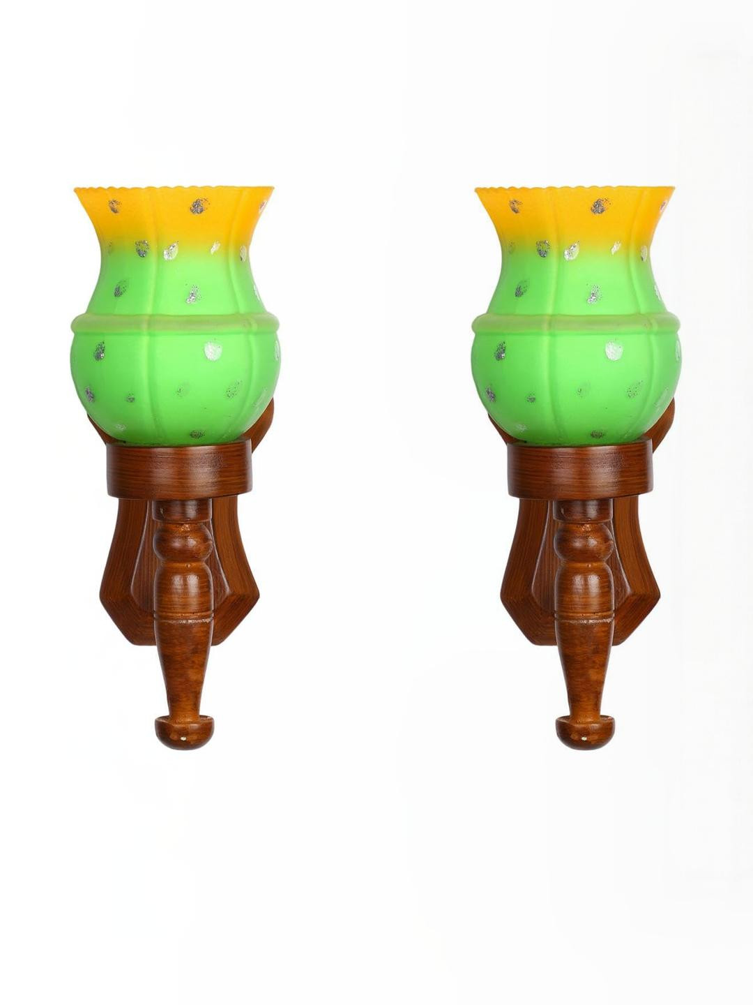 Somil Premium Designer Glass Wall / Night Lamp  Elegant & Stylish Dcor Accent for Modern Interiors, color- Green, Yellow, Size, 19 X 23.5 X 33 CM