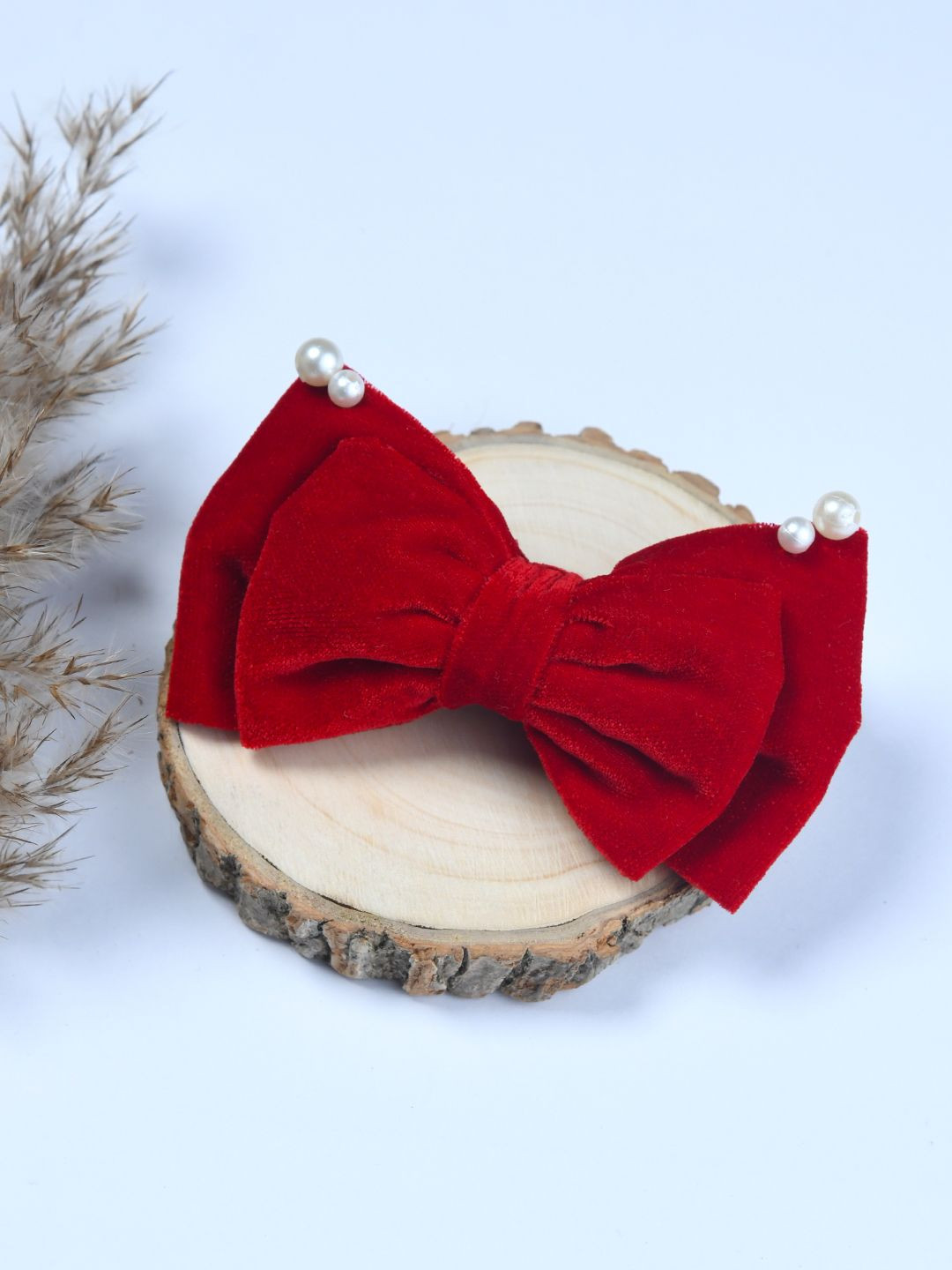 FUNKRAFTS Girls Pearls Embellished Velvet Bow French Barrette