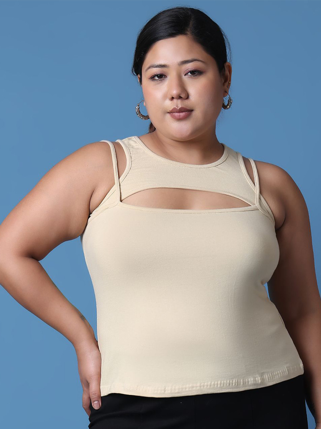 theRebelinme Women Plus Size Cut Out Detailed Fitted Top